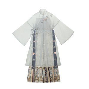 Women Long Sleeve Dress Chinese Hanfu Style Coat + Camisole+Skirt